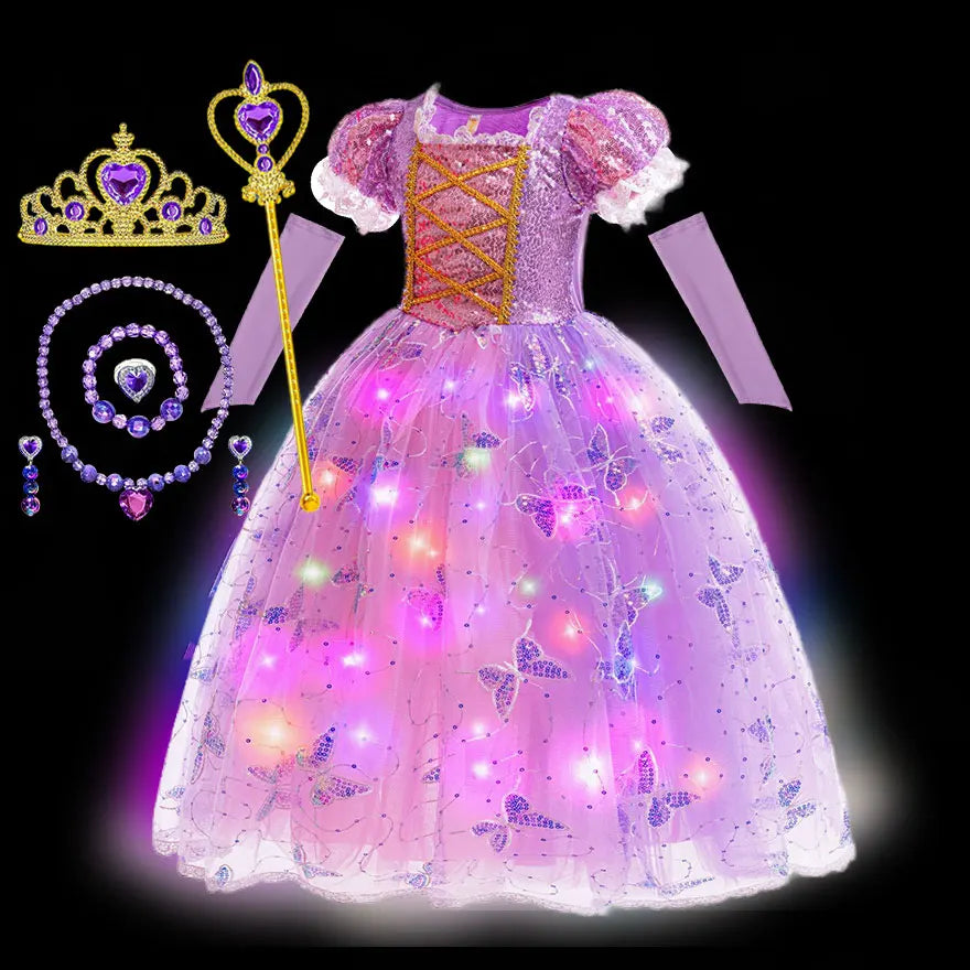 Disney Glowing Rapunzel Costume Girl LED Princess Gown