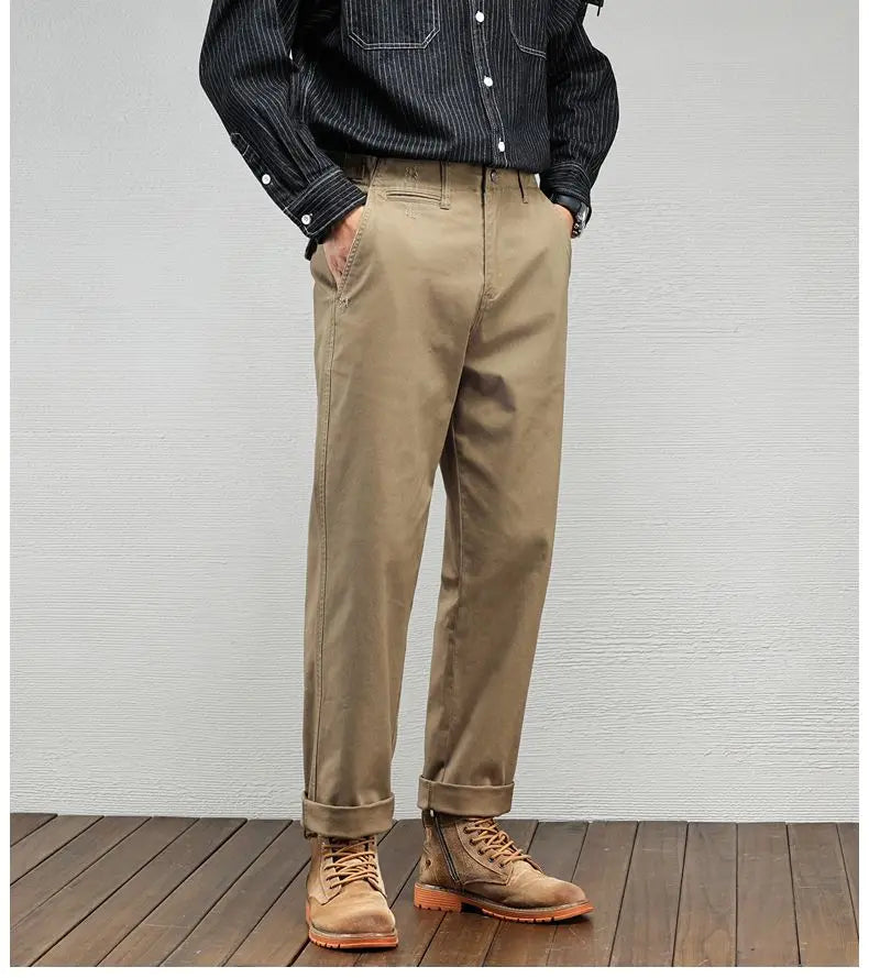 Casual Cotton Pants, Loose Straight Leg Workwear