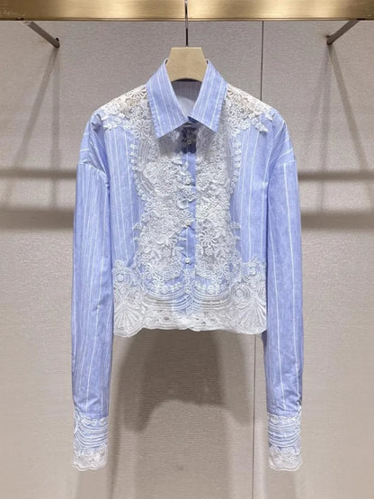 Lace Embroidery Patchwork Short Shirts