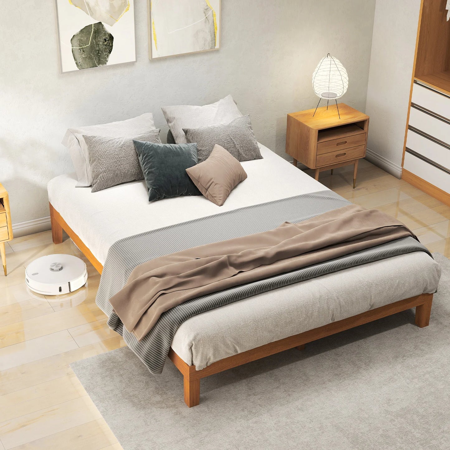 Solid Wood Bed Frame with Sturdy Wood Slat Support