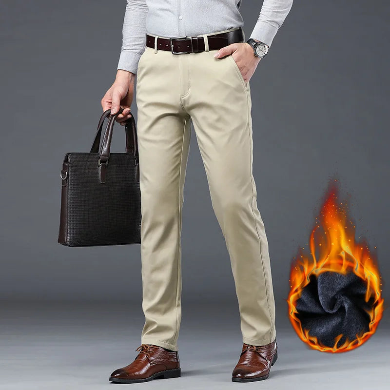 Gray Green Trousers Men Fleece Casual Pants