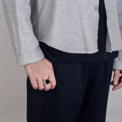 Sterling Silver Men Black Onyx Square Ring