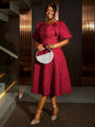 Elegant A-line Dress Short Sleeve 3D Puff Sleeves