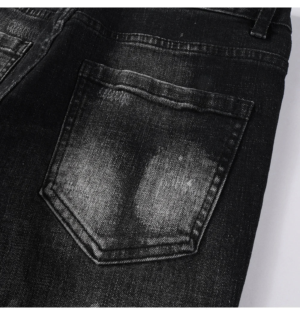 Men Ripped Distressed Black Slim Tapered Jeans