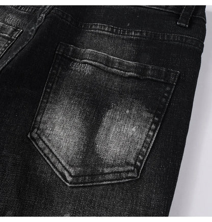 Men Ripped Distressed Black Slim Tapered Jeans