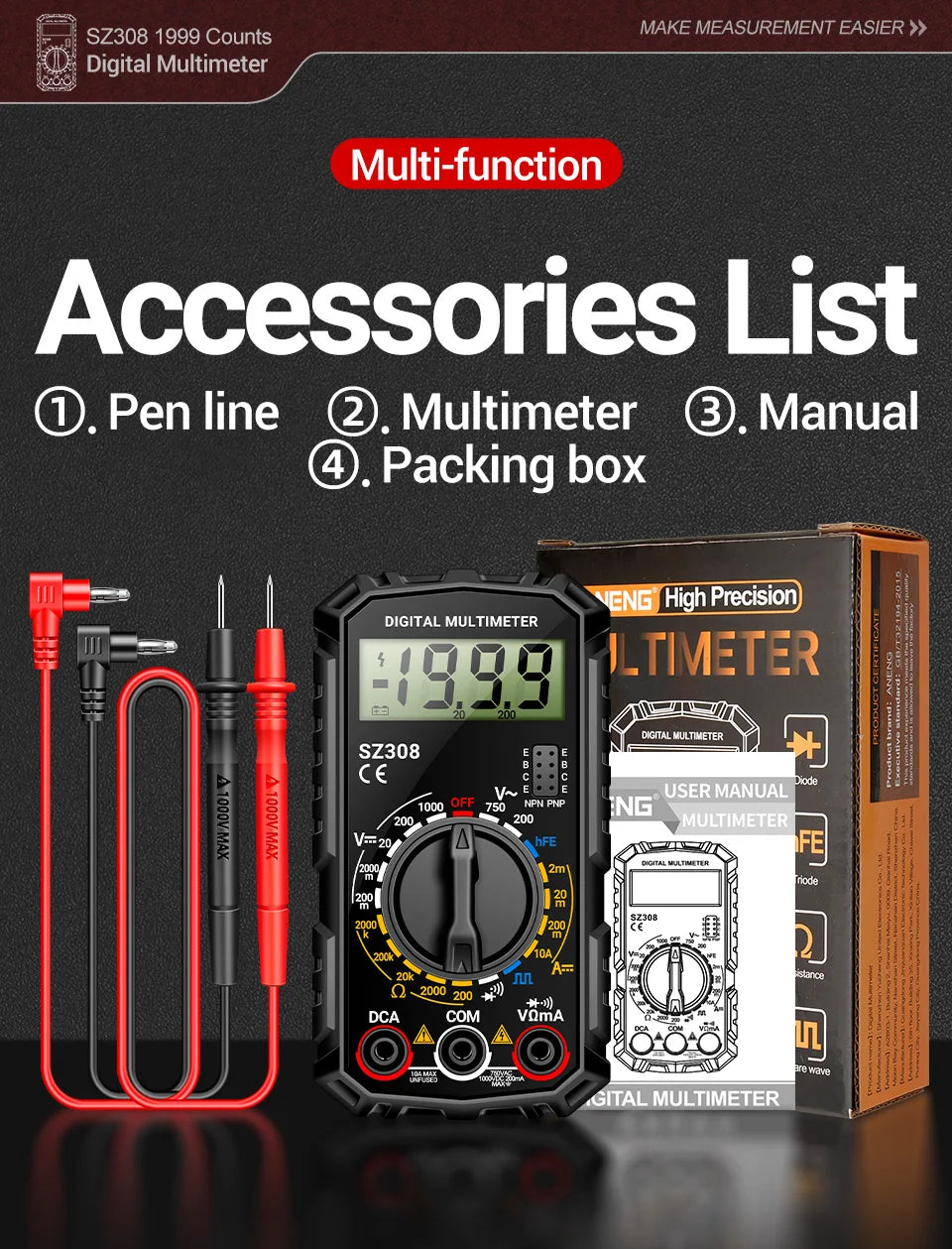 Digital Multimeter   AC/DC Current Meter Voltage Resistance