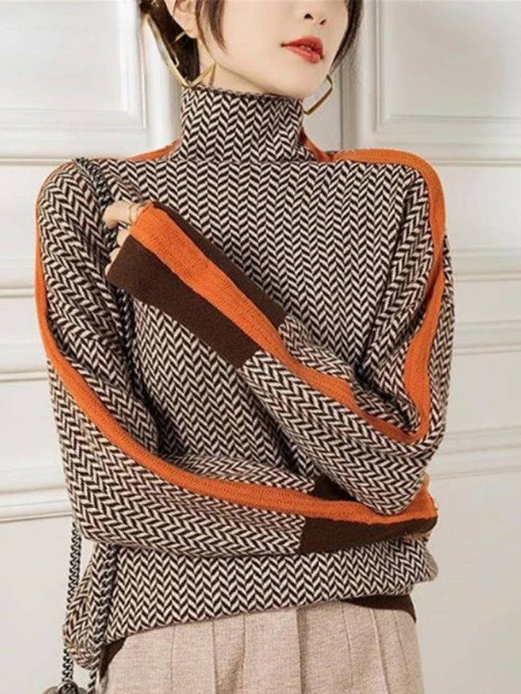 Women Pullover Knitted Fashion Sweater Turtleneck Top