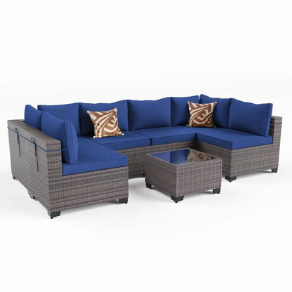 7 Pieces Outdoor Patio Furniture, Wicker Sectional Sofa