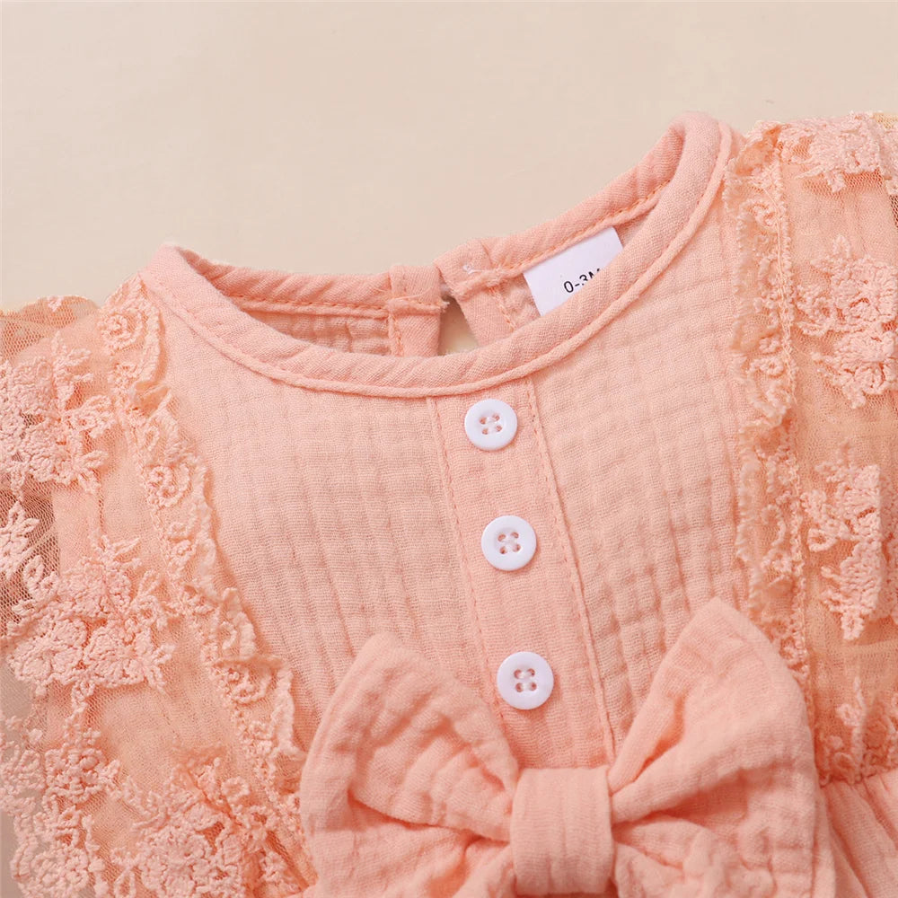 0-18 Month Solid Color Sleeveless Round Neck Lace Edge