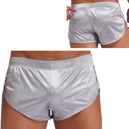 Men Side Split Satin Shorts Built-in Bulge