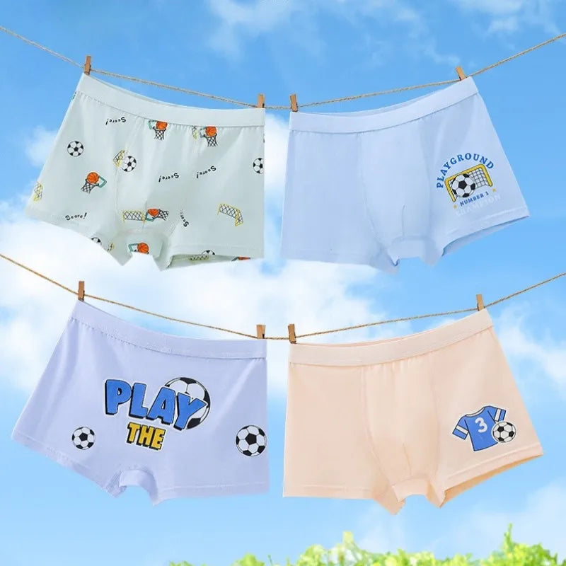 4PCS Boys Cartoon Cotton Breathable Comfort Underwear