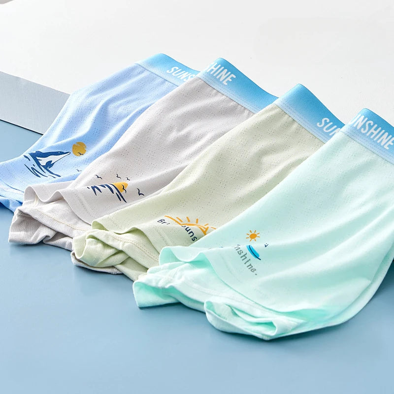 4PCS Teen Boys Mesh Breathable Young Children Underwear