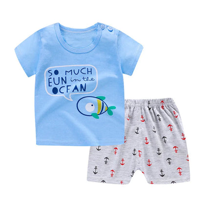 2 Pcs Cute Baby Boys/Girls Short Sleeve Pants Set