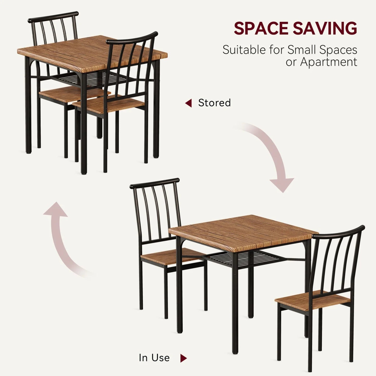3-Piece Dining Table Set for 2 with Storage Rack