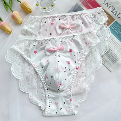Men's Lace Bowtie Briefs Flower Emroid Sweet Panties