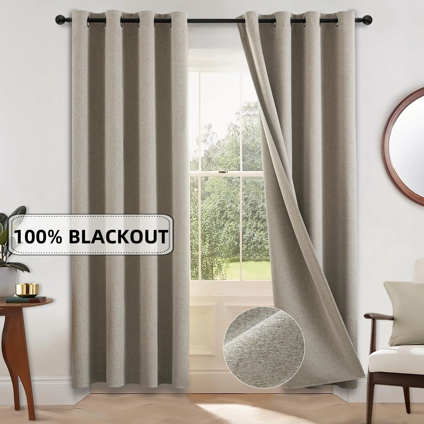 Custom Made 100% Blackout Faux Linen Curtains