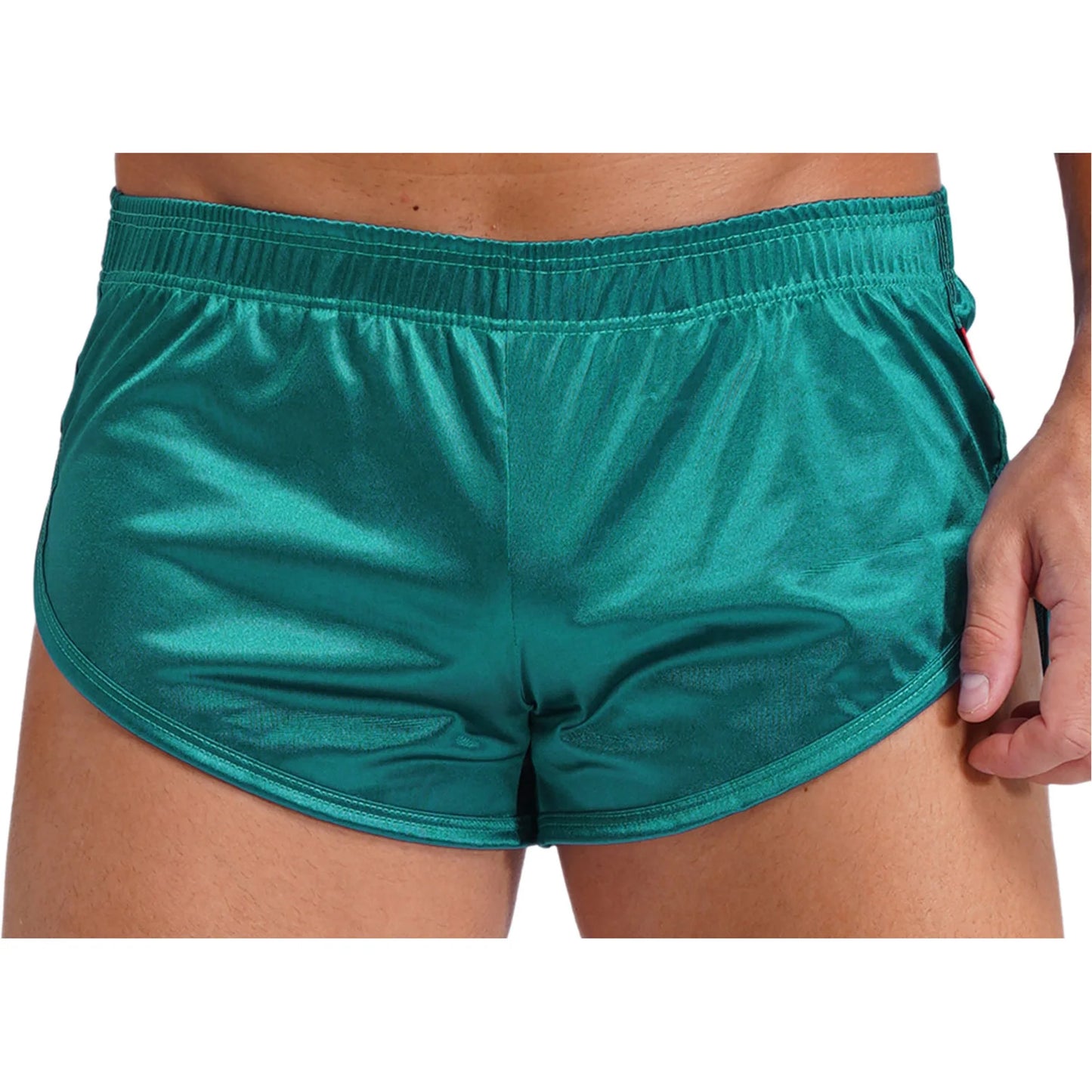 Men Side Split Satin Shorts Built-in Bulge