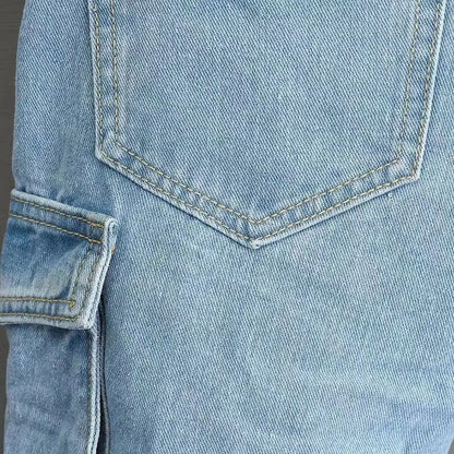 Mens Fashion Multi-Pocket Cargo Denim Shorts Plus Size