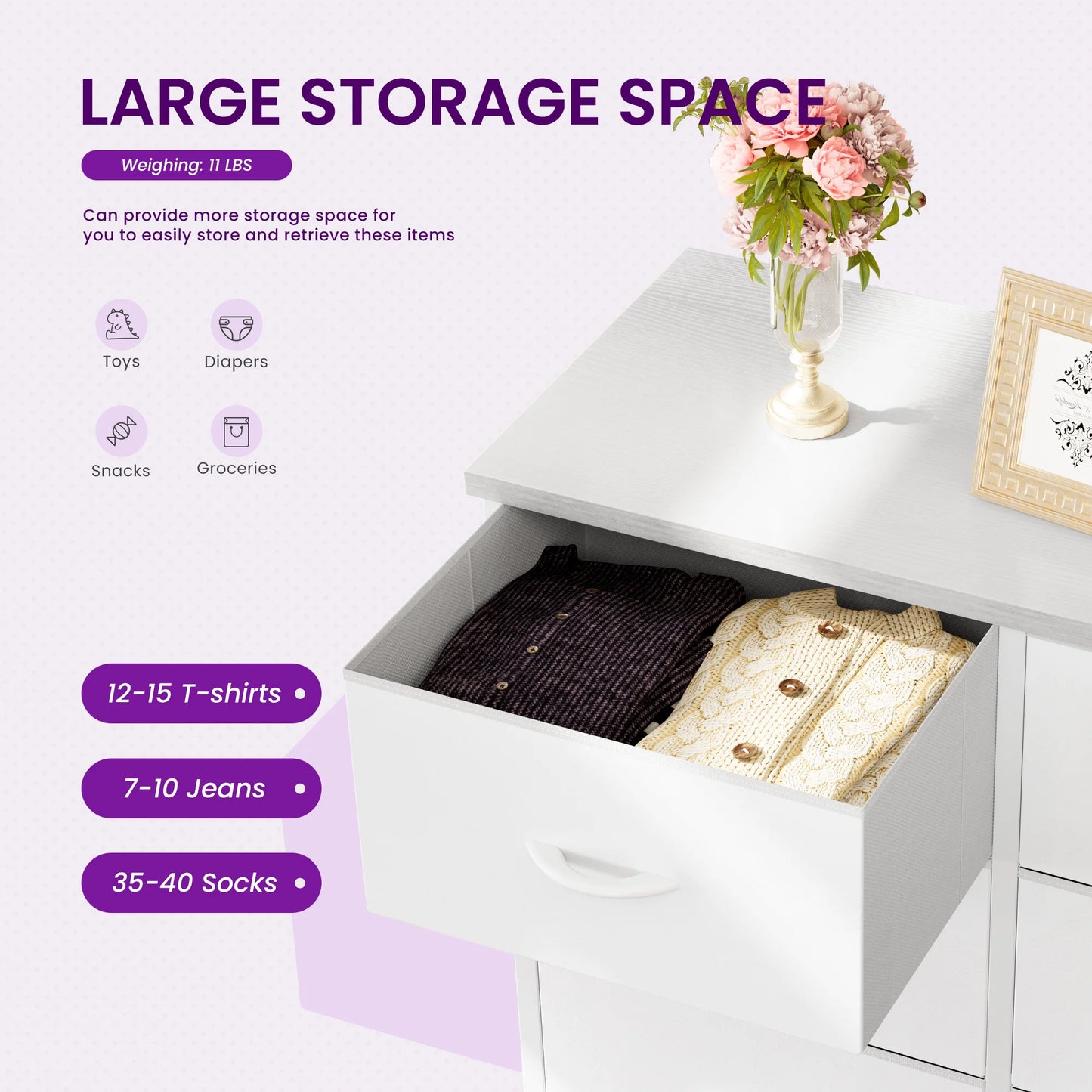 8 Fabric Drawers Storage Cabinet Steel Frame Assembly