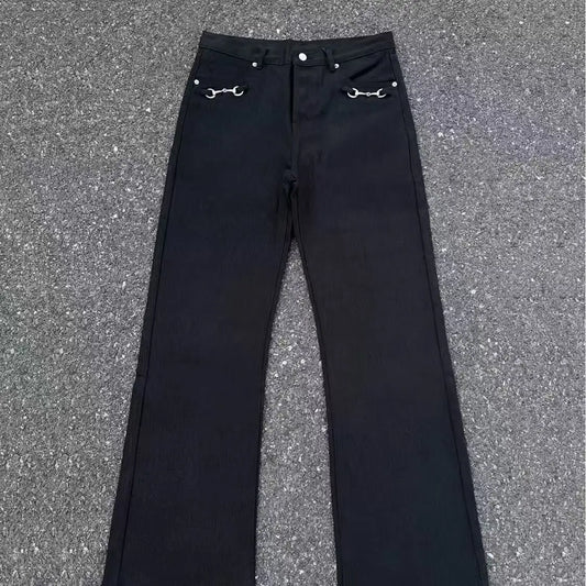 American Retro buckle Design Washed Micro-Flare Jeans