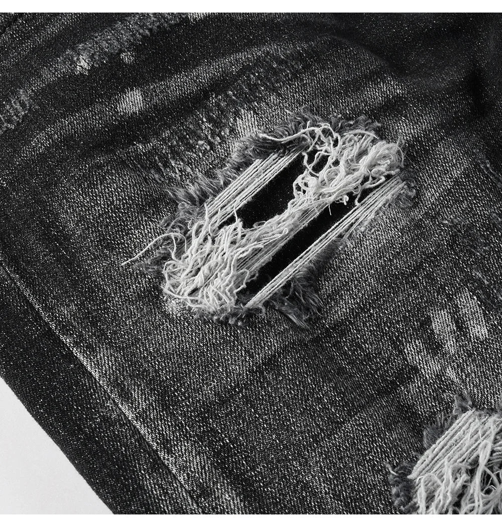 Men Ripped Distressed Black Slim Tapered Jeans