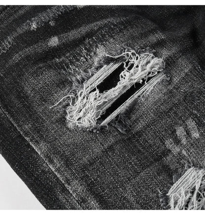 Men Ripped Distressed Black Slim Tapered Jeans