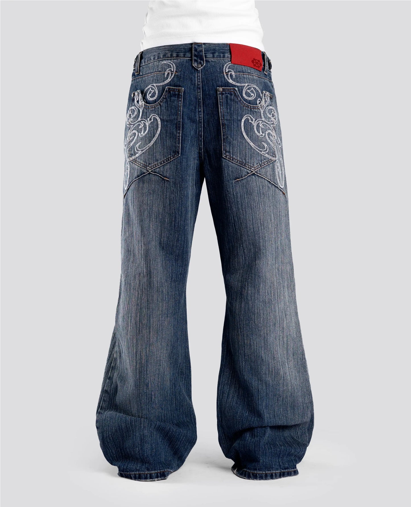 Men/Women Bootcut Jeans Vintage Washed Embroidery Pants