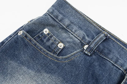 Retro Washed Spliced Denim High Brand Jeans