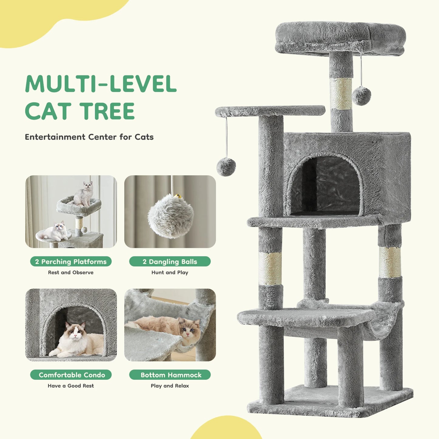 Tall Multi-Cat Climbing Tower for Pet Furniture