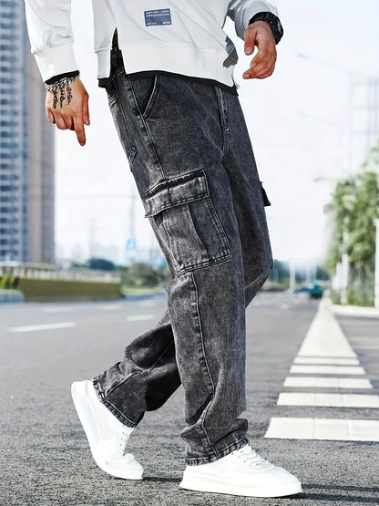 Fashionable Men's Denim Washed Workwear Jeans