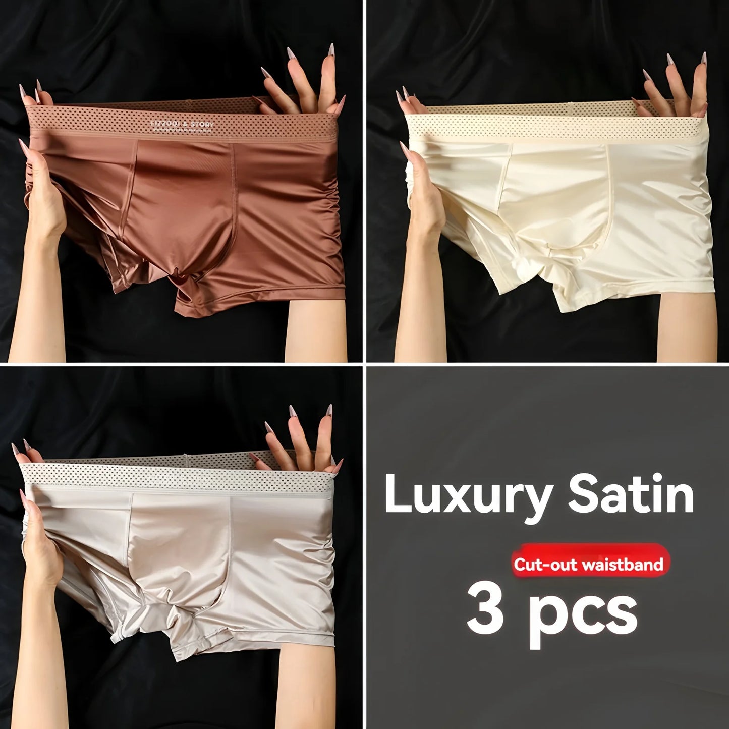 3PCS Luxury Satin Silk Men's Antibacterial Crotch Briefs