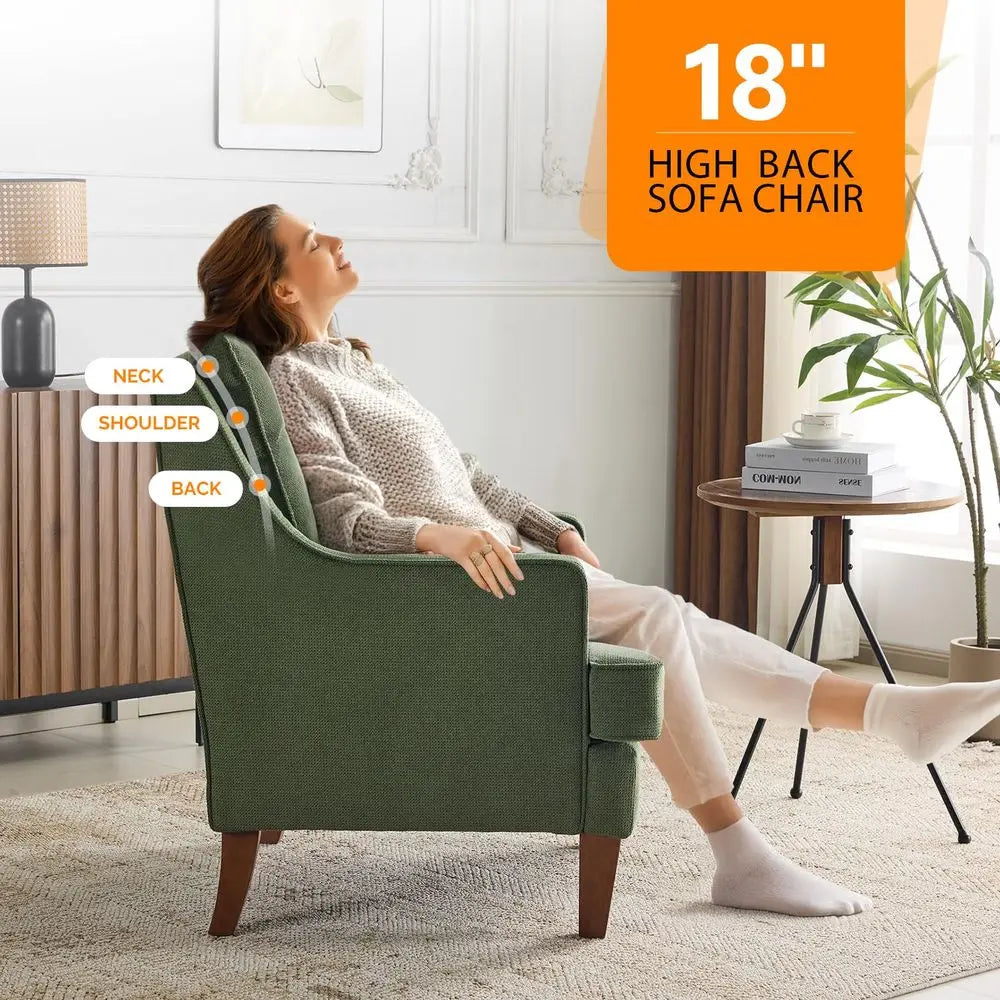 Set Of 2 Modern Accent Chairs, Green Upholstered Armchair Comfy