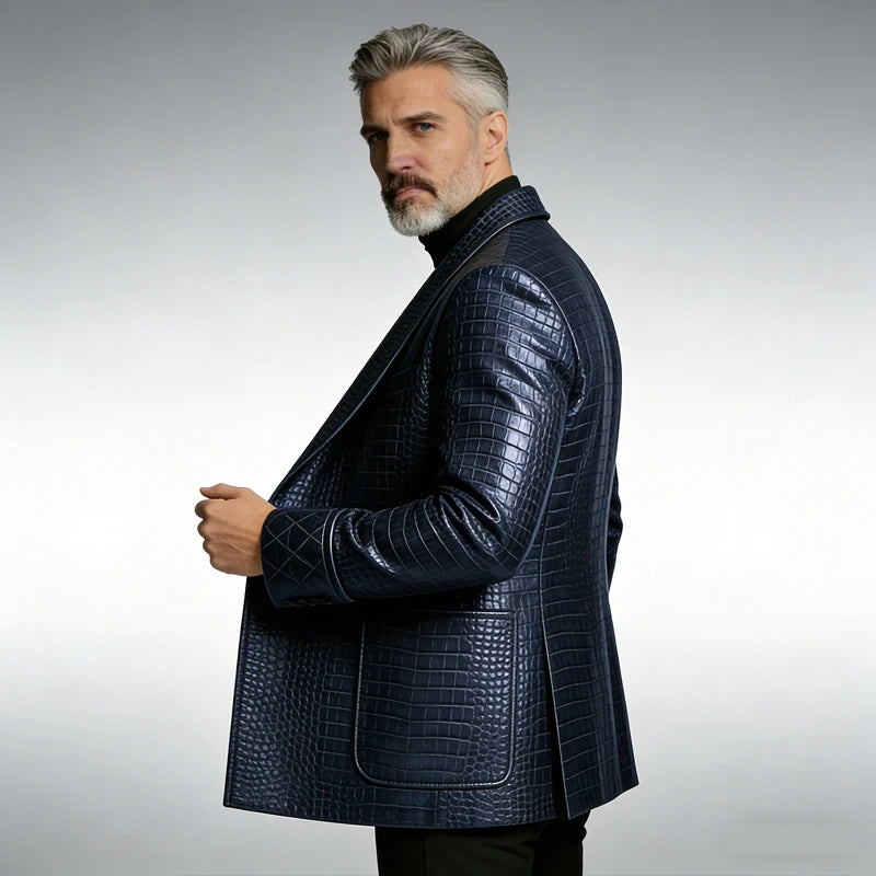 Crocodile Pattern Leather Blazer, Tuxedo Jacket