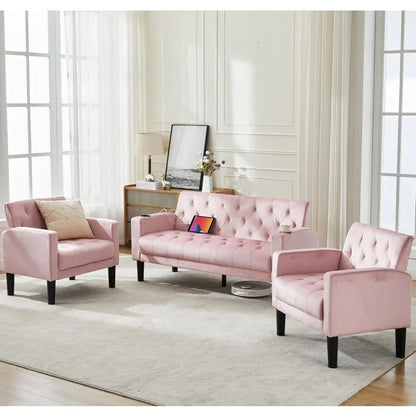 Mid-Century Modern Pink Velvet Loveseat Sofa Set