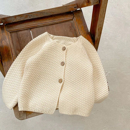 Girls Solid Color Knitted Cardigan Long Sleeves