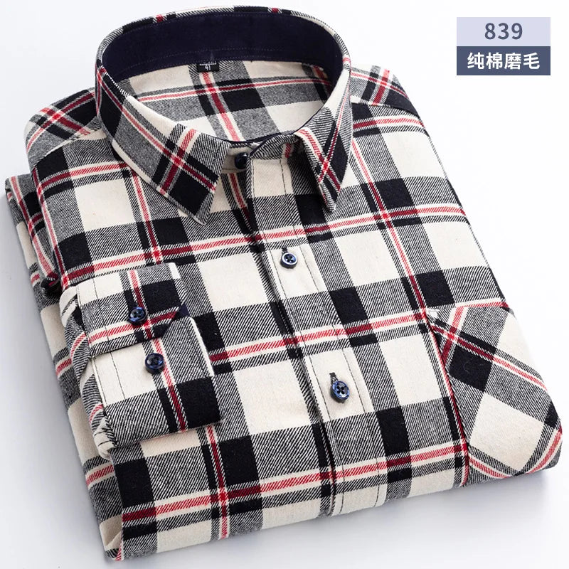 Flannel Plaid Long Sleeve Turn-down Shirts