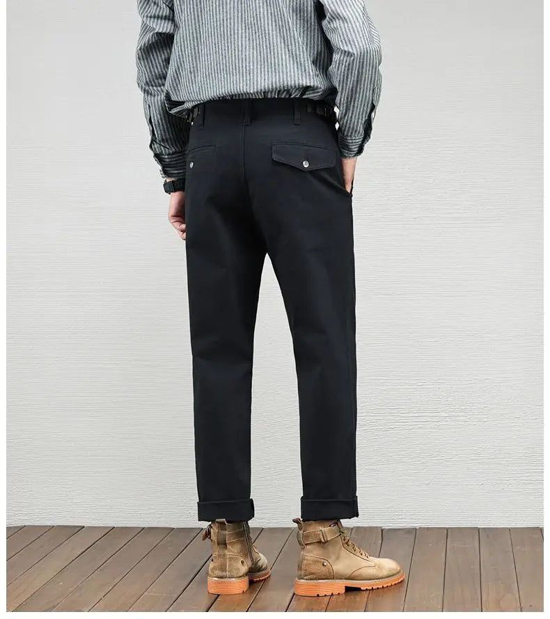 Casual Cotton Pants, Loose Straight Leg Workwear