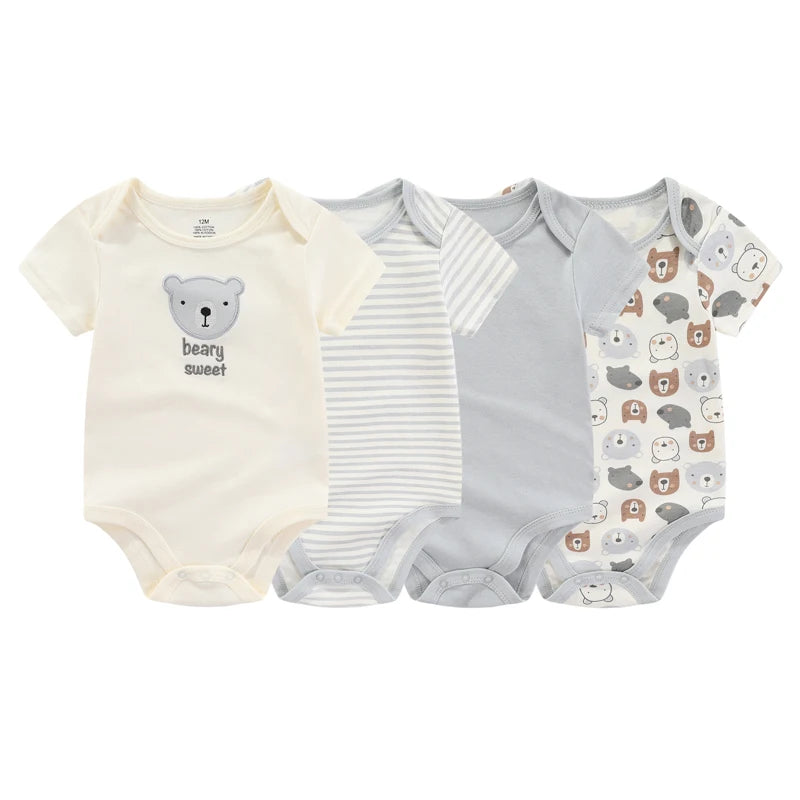 4Pieces Short Sleeve Cartoon Baby Boy/Girl Bodysuit
