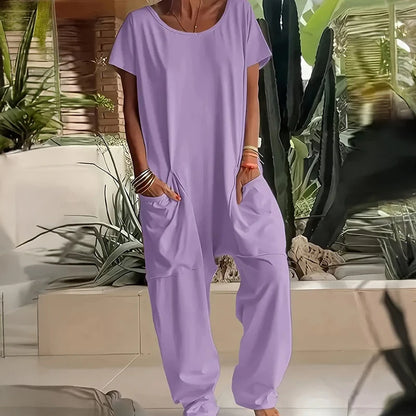 Women's Solid Color Casual Baggy Pocket Romper