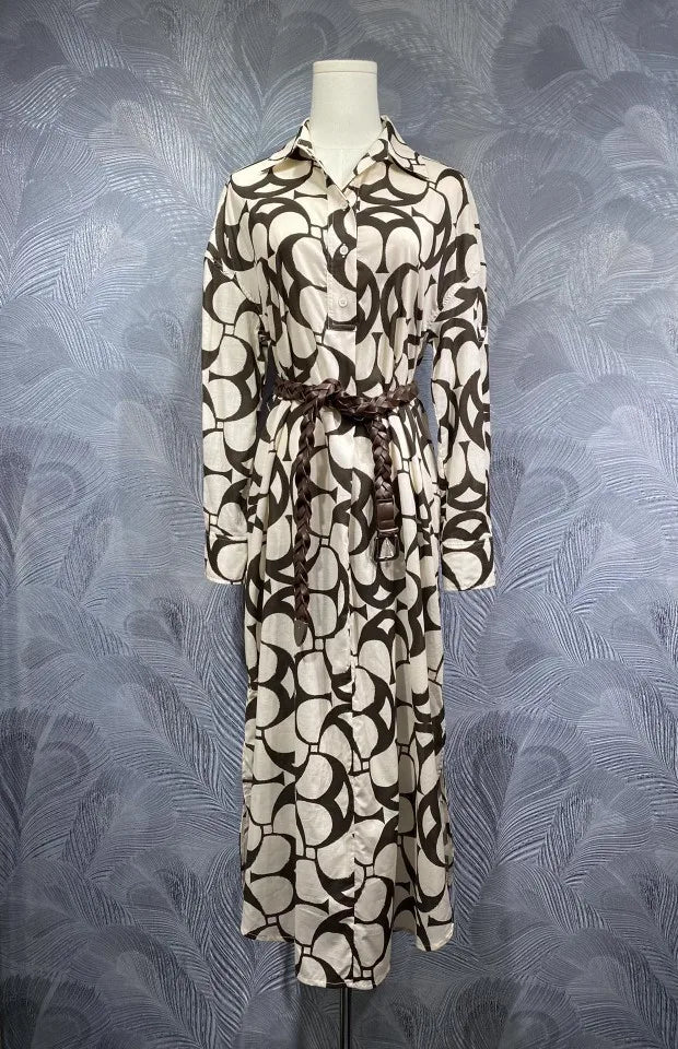 Lapel Cotton Printed Long Sleeved Dress