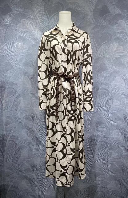 Lapel Cotton Printed Long Sleeved Dress