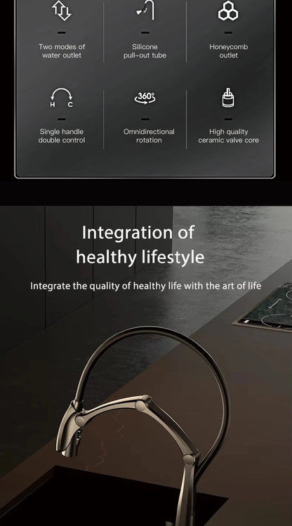 Gunmetal Brass Kitchen Faucet with LED Display