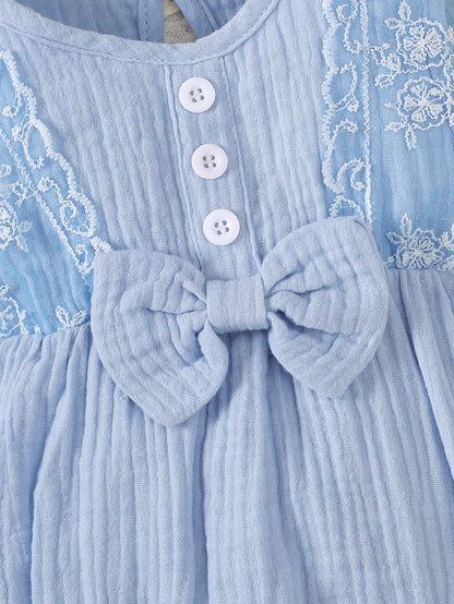 0-18 Month Solid Color Sleeveless Round Neck Lace Edge