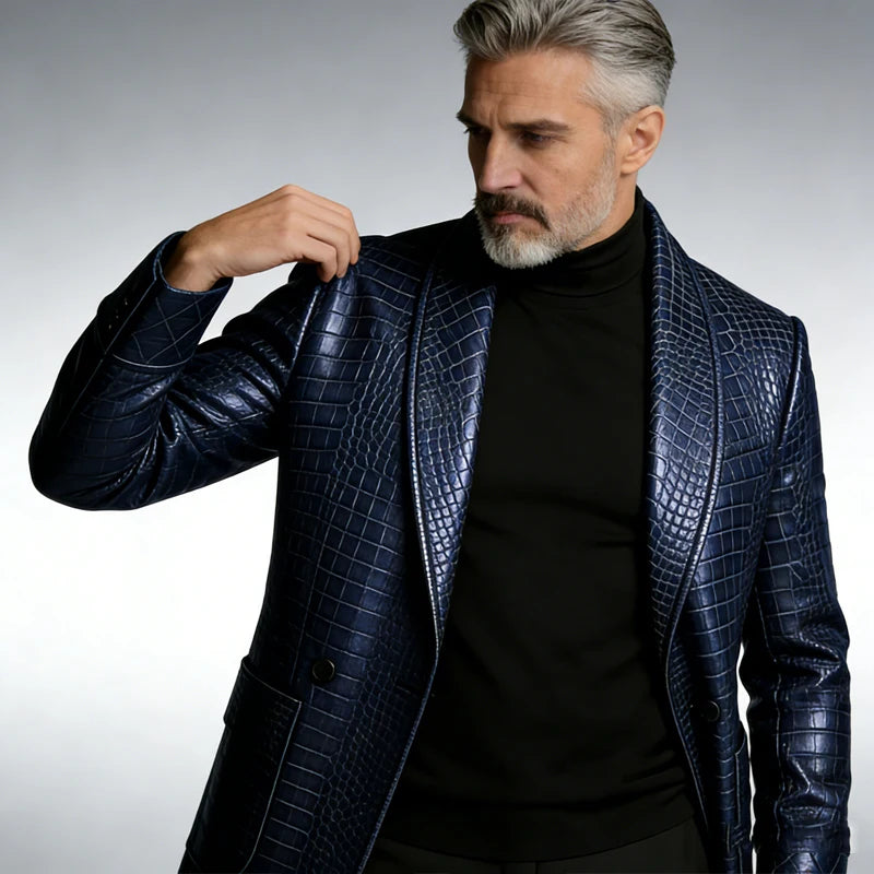 Crocodile Pattern Leather Blazer, Tuxedo Jacket
