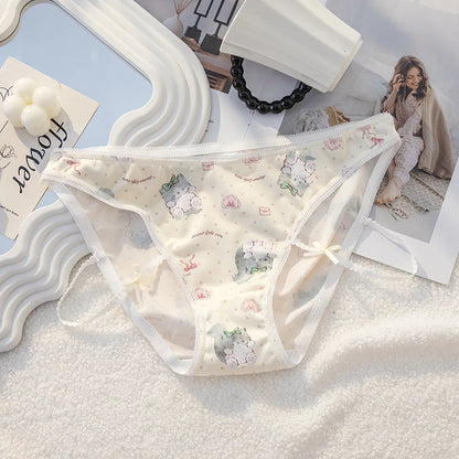 4Pcs Teen Girls Middle Waist Briefs Panties Cartoon