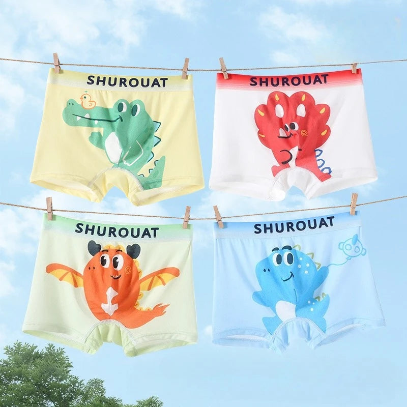 4PCS Cute Dinosaur Boys Breathable Underwear