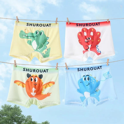 4PCS Cute Dinosaur Boys Breathable Underwear
