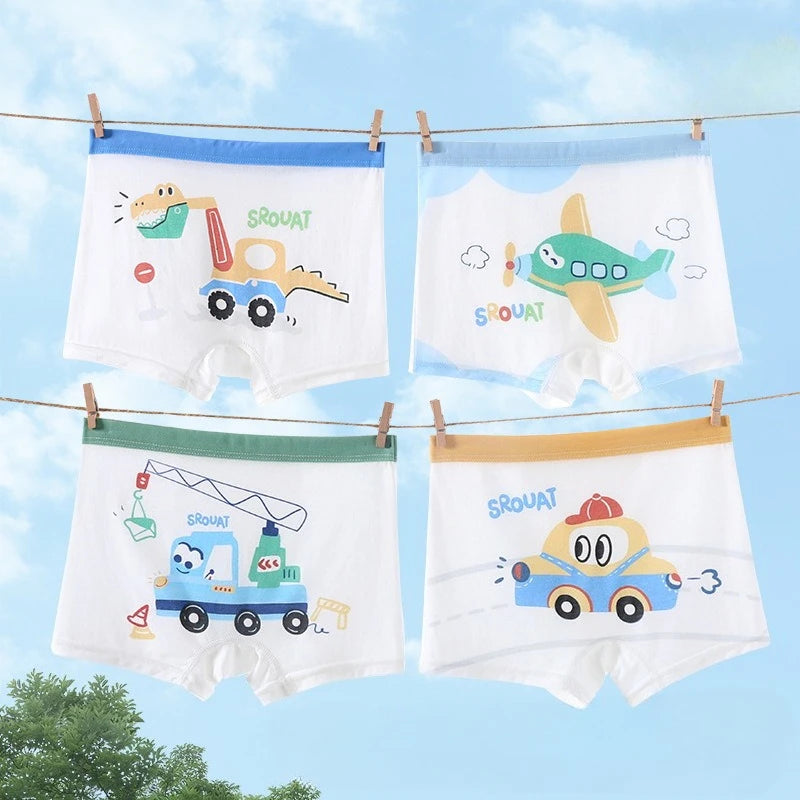 4PCS Cute Dinosaur Boys Breathable Underwear