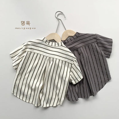 Boys Cotton Striped Pocket Casual Short Sleeve