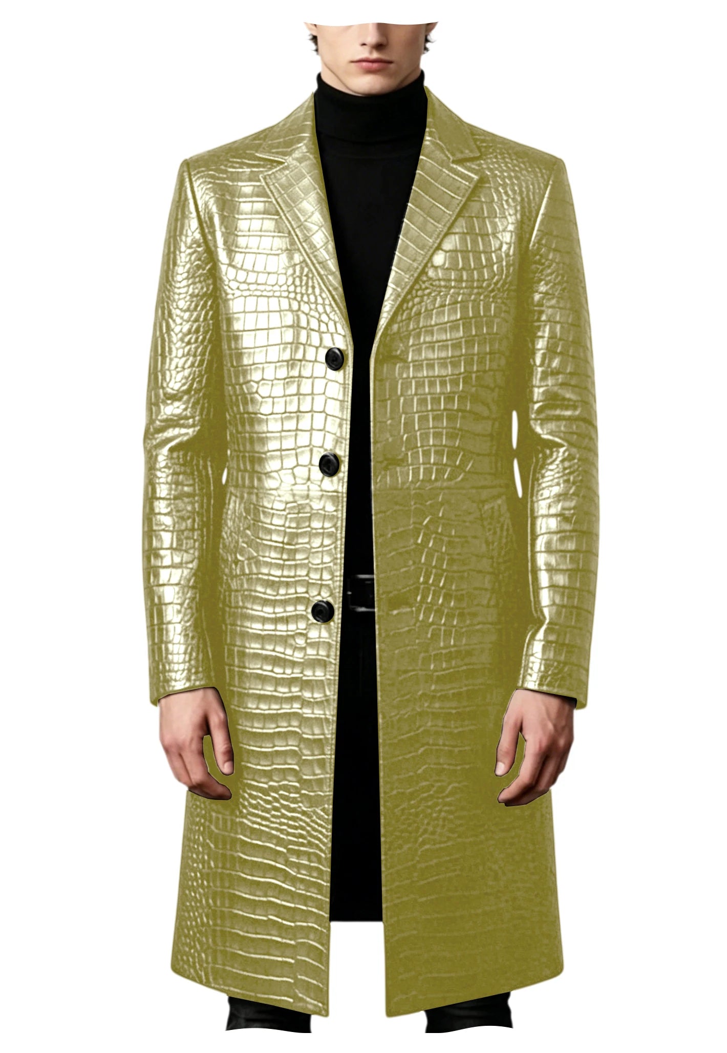 Men's Crocodile Leather Trench Coat Luxury Long